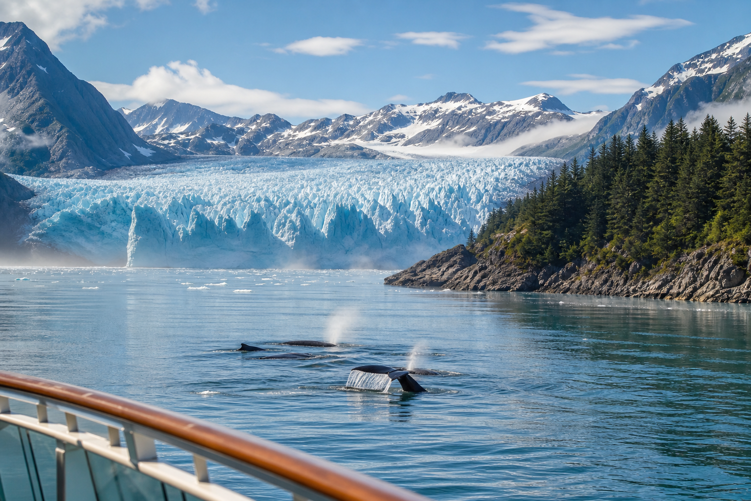 Glacier and wildlife scene from an Alaska cruise itinerary